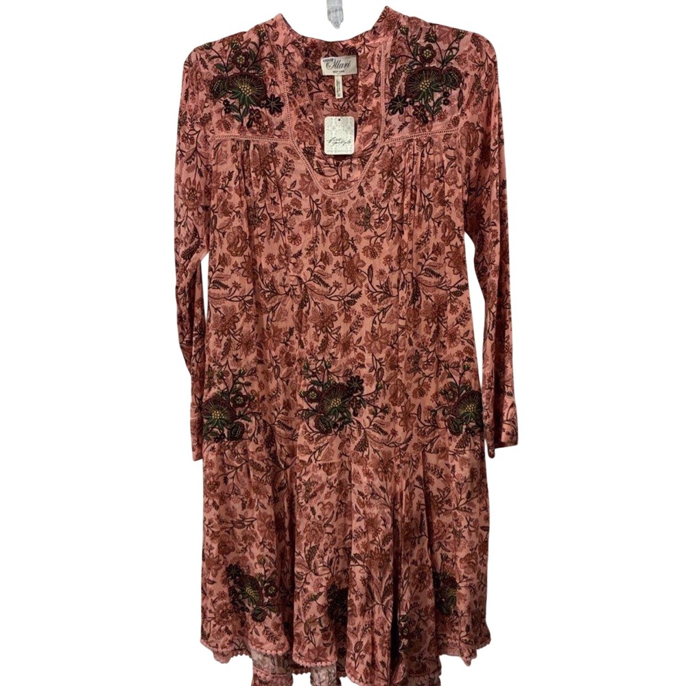 Anthropologie Ollari Rose Garden Embroidered Dress Pink Floral Mini XS NWT - Picture 6 of 6